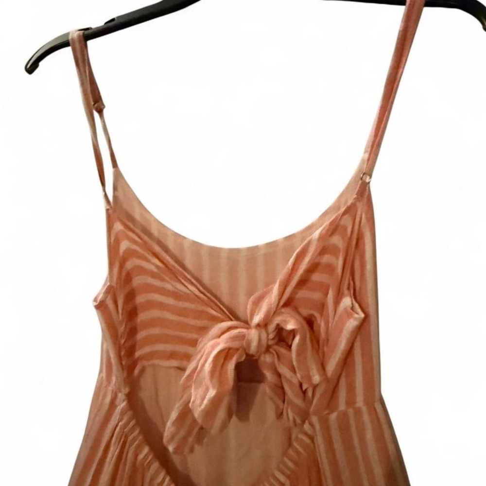 Elan Womens Coral Stripe Tiered Midi Dress Tie Back Cutout Large NEW - Picture 6 of 6